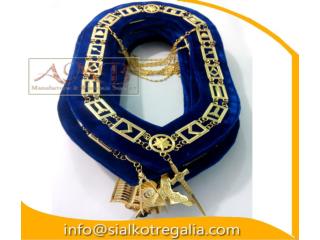 Masonic Blue Lodge officer chain collar on blue velvet