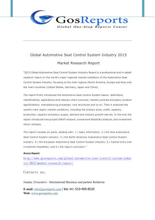 Global Automotive Seat Control System Industry 2015 Market Research Repor