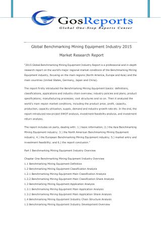 Global Benchmarking Mining Equipment Industry 2015 Market Research Report