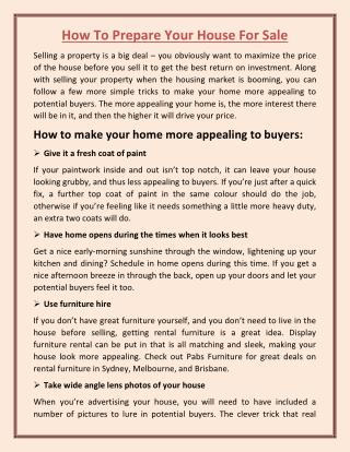 How To Prepare Your House For Sale