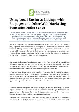 Local Business Listings with Elapages and Other Web Marketing Strategies