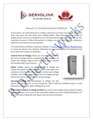 Servo Voltage Stabilizer Manufacturers