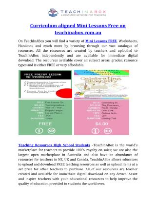 Curriculum aligned Mini Lessons Free on teachinabox.com.au