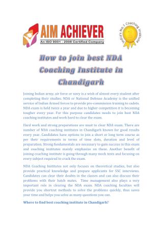 Nda Coaching Institute in Chandigarh