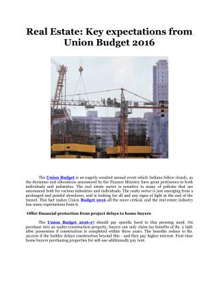 Real Estate: Key expectations from Union Budget 2016