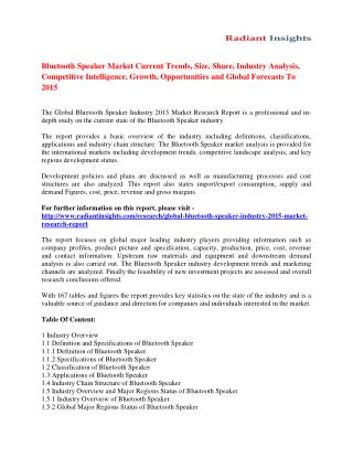 Bluetooth Speaker Market Size, Share, Analysis And Forecasts To 2015