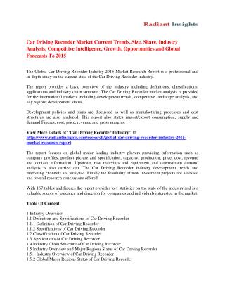 Car Driving Recorder Market to 2015: Drivers, Trends & Growth Analysis By Radiant Insights