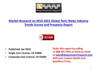 Global Tonic Water Industry Development Trend Analysis and 2021 Prospects Report