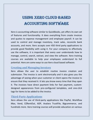 Using Xero Cloud Based Accounting Software