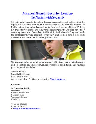 Manned Guards Security London- 1stNationwideSecurity