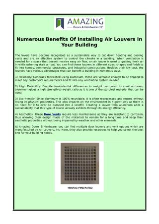 Numerous Benefits Of Installing Air Louvers In Your Building