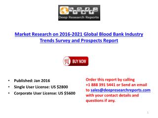 Blood Bank Manufacturing Plants Analysis 2016-2021 Forecasts Report