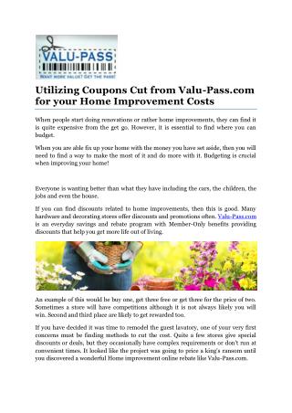 Utilizing Coupons Cut from Valu-Pass.com for your Home Improvement Costs