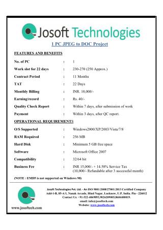 JOSOFT TECHNOLOGIES PVT LTD - Home Based Data Entry Work