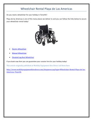 Wheelchair Rental Playa de las Americas