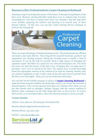 Reasons to Hire Professionals for Carpet Cleaning In Redmond