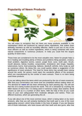 Popularity of Neem Products