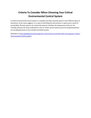 Criteria To Consider When Choosing Your Critical Environmental Control System