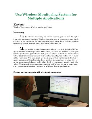 Use Wireless Monitoring System for Multiple Applications