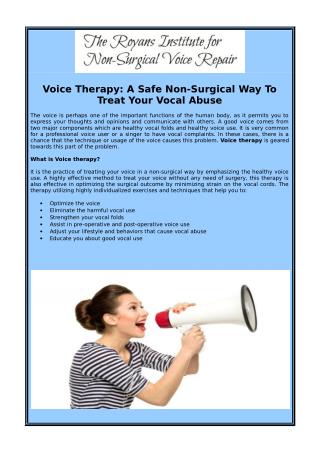 Voice Therapy: A Safe Non-Surgical Way To Treat Your Vocal Abuse