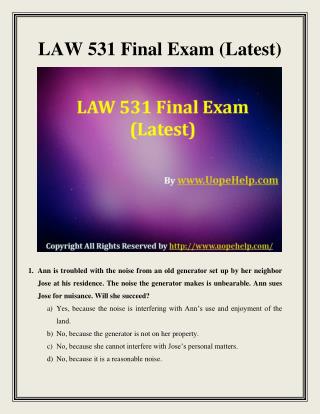 UOP Business Law 531 Final Exam Question Answers