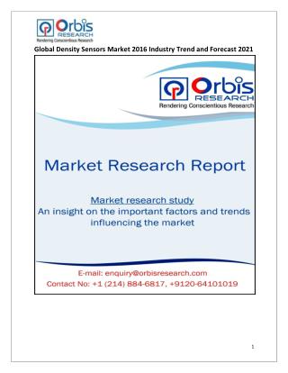 Research Report Covers the Forecast and Trend Analysis on Global Density Sensors Industry for 2016