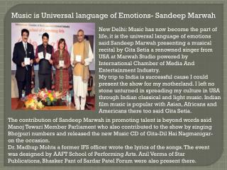 Music is Universal language of Emotions- Sandeep Marwah