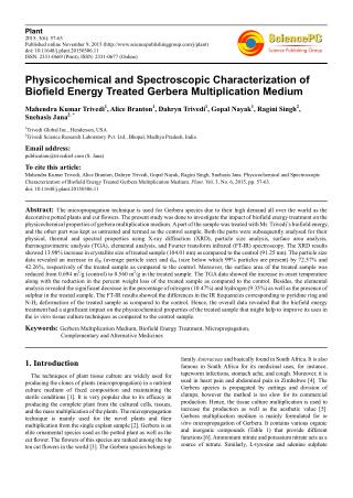 Physicochemical and Spectroscopic Characterization of Biofield Energy Treated Gerbera Multiplication Medium