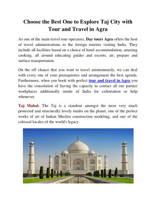 Choose the Best One to Explore Taj City with Tour and Travel in Agra