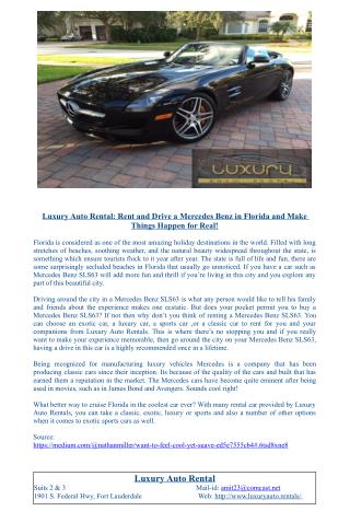 Luxury Auto Rental: Rent and Drive a Mercedes Benz in Florida and Make Things Happen for Real!