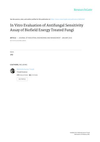 Effect of Biofield on Evaluation of Antifungal Sensitivity of Fungi