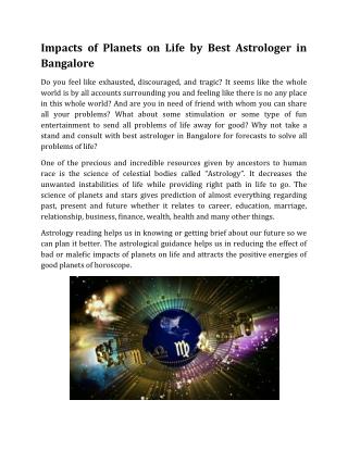 Impacts of Planets on Life by Best Astrologer in Bangalore