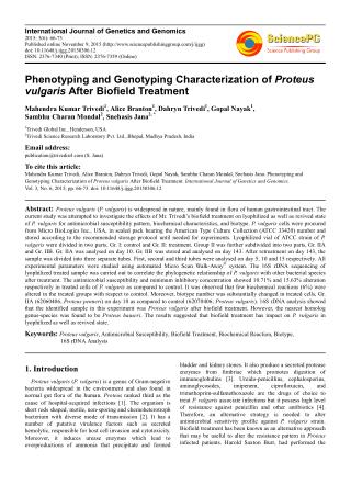 Phenotyping and Genotyping Characterization of Proteus vulgaris After Biofield Treatment