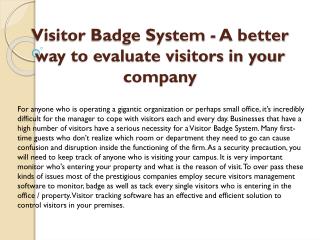 Visitor Badge System - A better way to evaluate visitors in your company