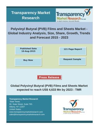 Polyvinyl Butyral (PVB) Films and Sheets Market - Size, Share, Growth, Trends and Forecast 2015 – 2023