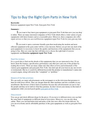 Tips to Buy the Right Gym Parts in New York