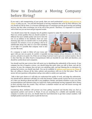 How to Evaluate a Moving Company before Hiring?
