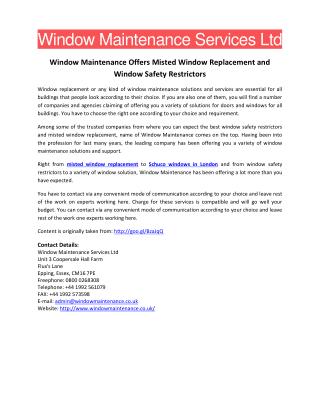 Window Maintenance Offers Misted Window Replacement and Window Safety Restrictors