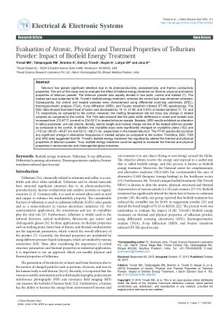 Evaluation of Atomic, Physical and Thermal Properties of Tellurium Powder: Impact of Biofield Energy Treatment