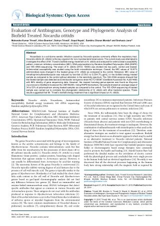 Evaluation of Antibiogram, Genotype and Phylogenetic Analysis of Biofield Treated Nocardia otitidis