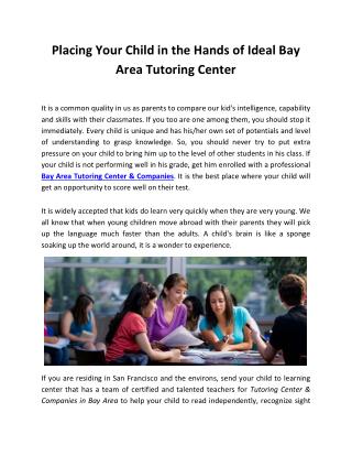 Placing Your Child in the Hands of Ideal Bay Area Tutoring Center