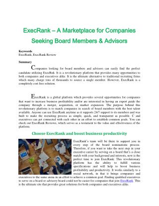 ExecRank – A Marketplace for Companies Seeking Board Members & Advisors