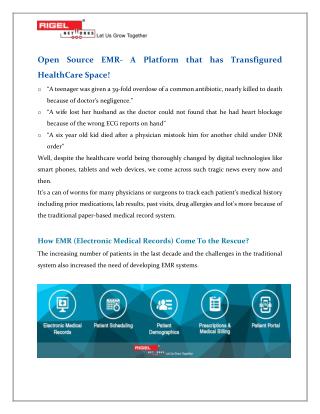 Open Source EMR- A Platform that has Transfigured HealthCare Space!