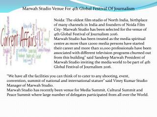 Marwah Studio Venue For 4th Global Festival Of Journalism