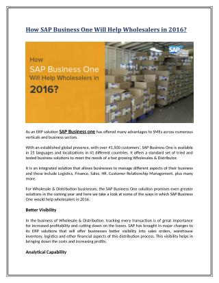 How SAP Business One Will Help Wholesalers in 2016?