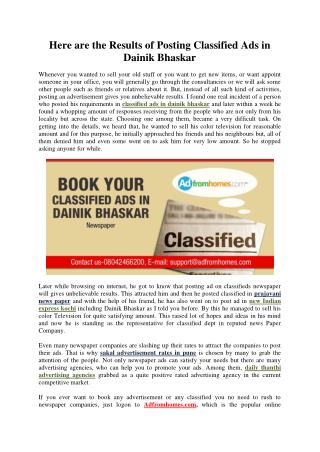 Here are the results of posting classified ads in dainik bhaskar