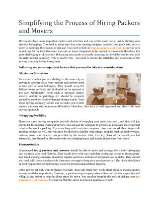 Simplifying the Process of Hiring Packers and Movers