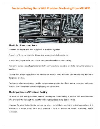 Precision Bolting Starts With Precision Machining From MR-XPM