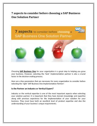 7 aspects to consider before choosing a SAP Business One Solution Partner