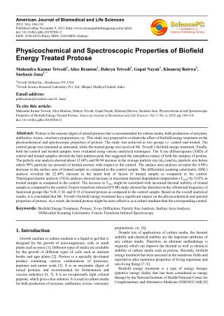 Influence of Human Biofield Energy Treatment on Protose